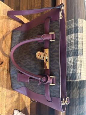 Michael Kors Purple Logo Satchel with Gold Hardware